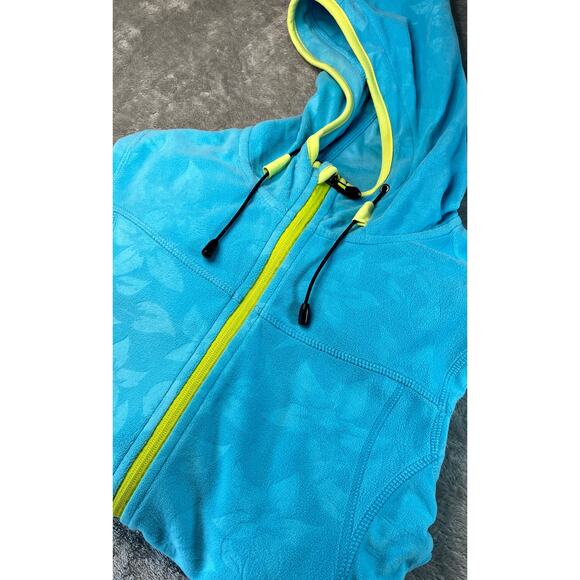 Killtec‎ Technical Teal Hoodie Full Zip Jacket Floral Pattern Neon Yellow Trim - Picture 1 of 9